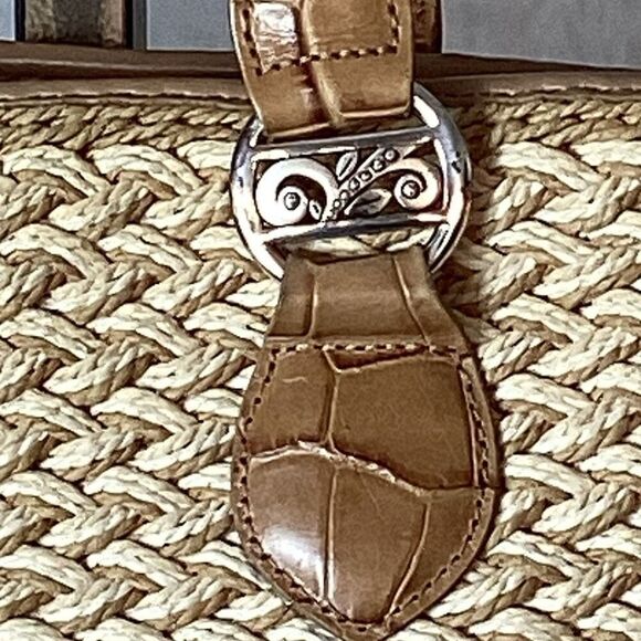 Brighton Eva Straw Tote Purse Leather Handles Shoulder Bag Sand-Pearl - Picture 4 of 9